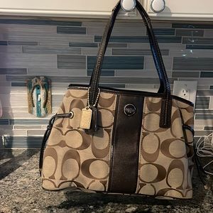 Coach Signature Carryall Shoulder Bag Brown  Canvas